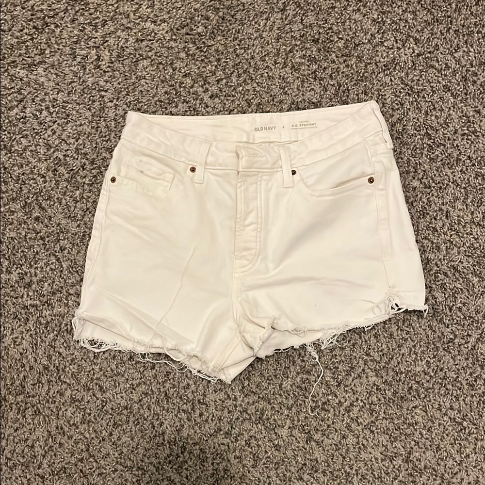 Old Navy White Jean Shorts High-Waisted Frayed Hem